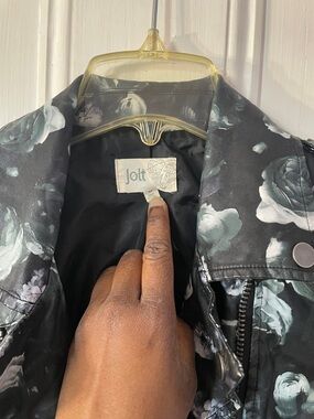 Jolt Black Floral Faux-Leather Moto Jacket